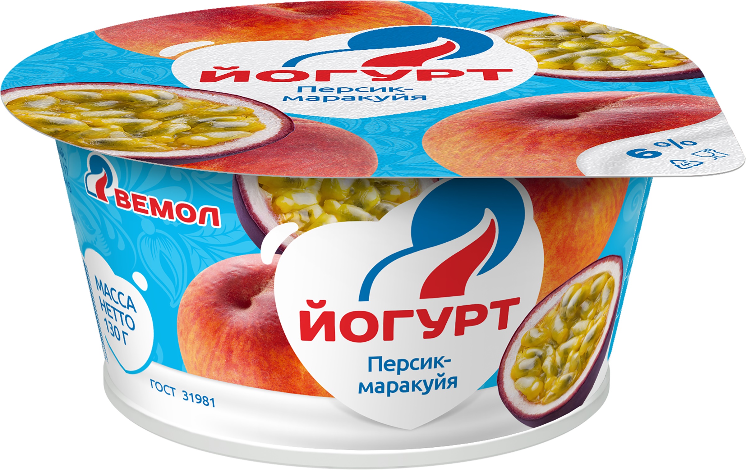 

Йогурт Вемол Персик-маракуйя 6% 130г