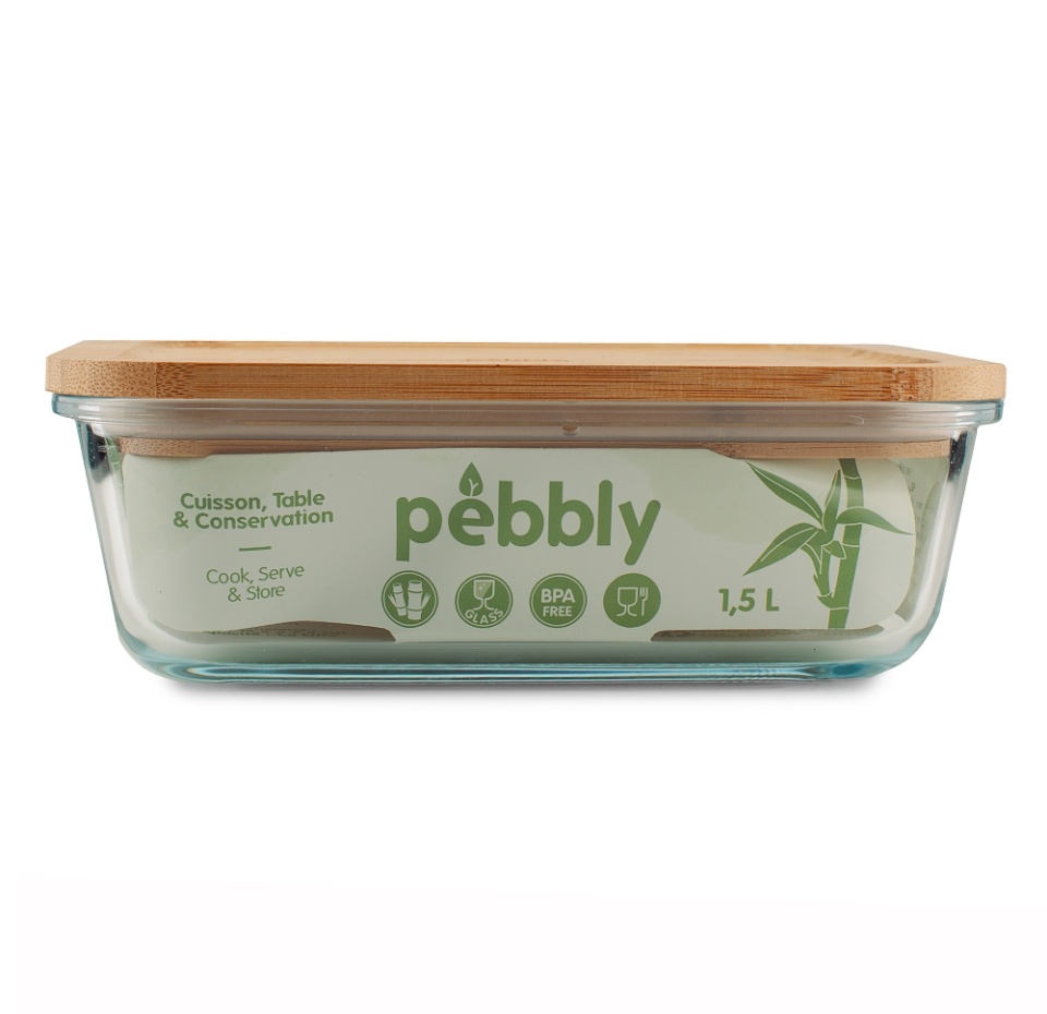 

Контейнер стеклянный прямоугольный с бамбуковой крышкой Pebbly 1500 мл
