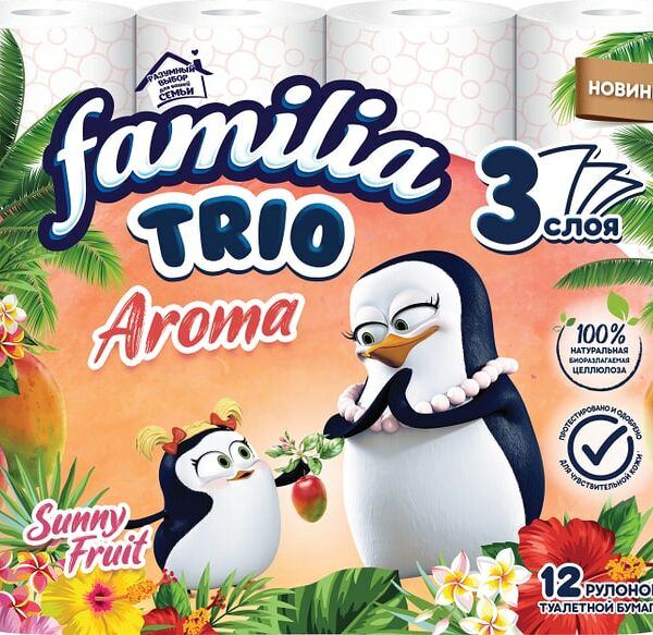 Туалетная бумага Familia Trio Sunny fruit 3 слоя 12 рулонов