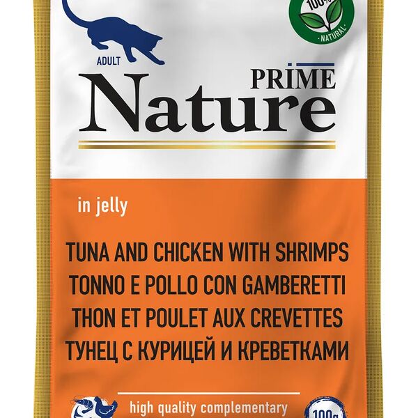 PRIME NATURE 100гр Корм для кошек Тунец с курицей и креветками (пауч)