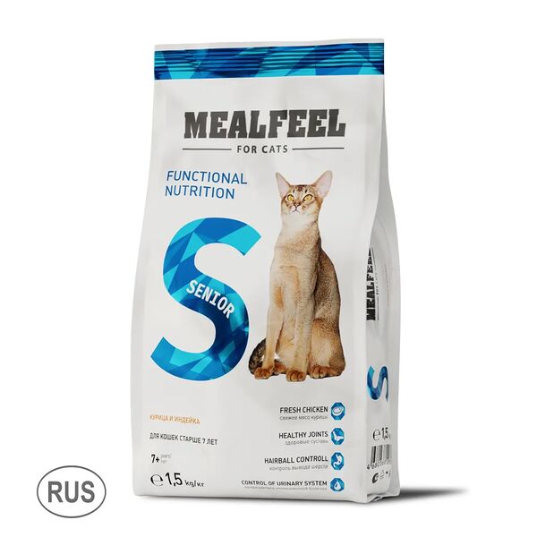Корм Mealfeel сухой для кошек старше 7 лет с курицей и индейкой