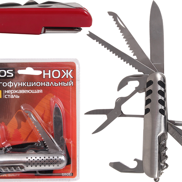 Нож туристический многофункциональный ECOS 17,5см, 11в1 в чехле, Арт. 325111/12/13