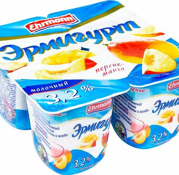 Продукт йогуртный Эрмигурт Молочный Персик-Манго 3.2%