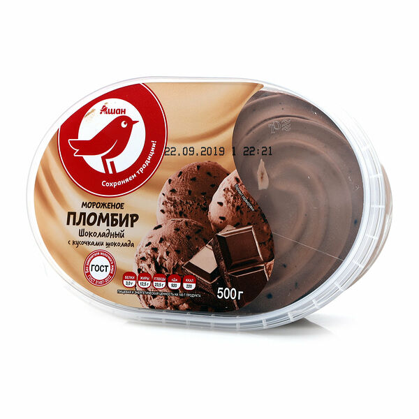 Мороженое пломбир АШАН Красная птица шоколадный