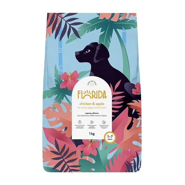 Корм Florida для взрослых собак малых пород с курицей и яблоком 1кг