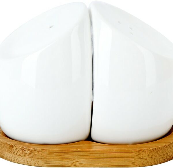 Набор для специй Nouvelle Home Naturel Солонка + Перечница на бамбуковой подставке 10.5х7х8см