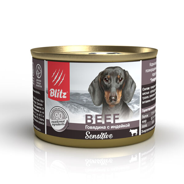 Корм Blitz Sensitive Dog Beef & Turkey (Pate) Говядина с индейкой для собак всех пород и возрастов, паштет 200 г