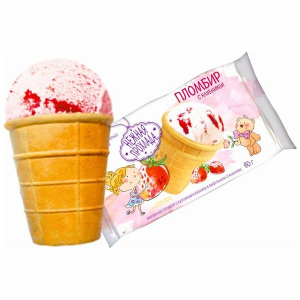 Мороженое пломбир Нежная Прохлада с кусочками клубники стаканчик, 60г