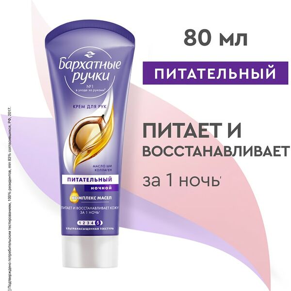 Крем для рук Бархатные Ручки Питательный восстанавливает кожу рук за 1 ночь ночной 80мл
