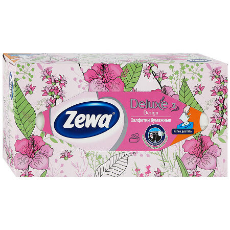 Салфетки бумажные Косметические Zewa Deluxe Дизайн 3-слойные 90 шт