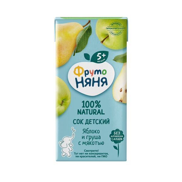 Сок детский с мякотью ФрутоНяня Яблоко и груша, с 5 месяцев 200 мл