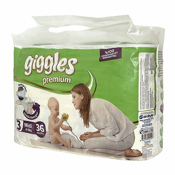 Подгузники Giggles Premium 36 шт 4-9 кг
