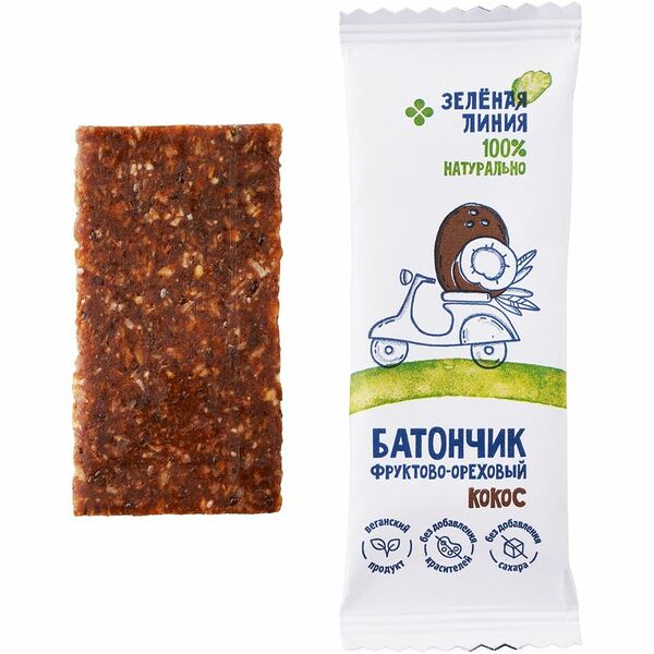 Батончик орехово-фруктовый кокос Зелёная Линия, 35г