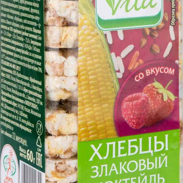 Хлебцы злаковый коктейль Глобус Вита со вкусом малины с клубникой