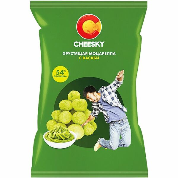 Сыр Cheesky Хрустящая Моцарелла со вкусом васаби 30%, 20г