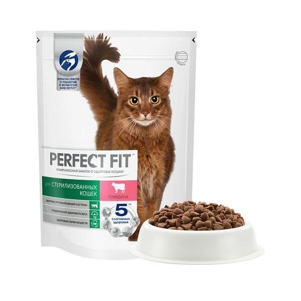 Корм сухой Perfect Fit Dry для стерилизованных котов и кошек с говядиной