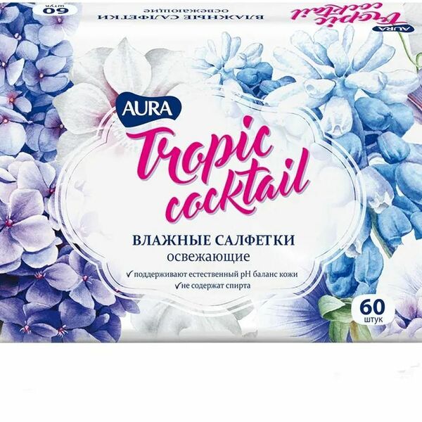 Влажные салфетки освежающие Aura Tropic 60 шт