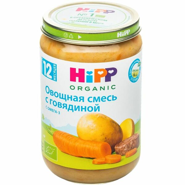 Мясное пюре Hipp Organic овощная смесь с говядиной, с 12 месяцев
