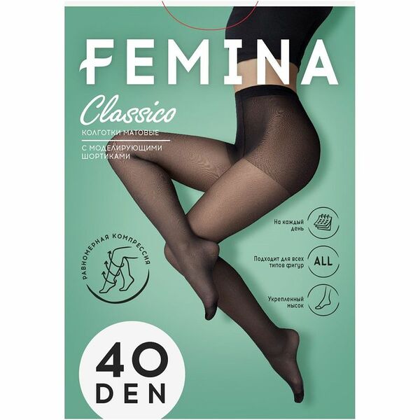 Колготки женские Femina Classico 40 Den с Шортиками Camello 4 размер 40 den