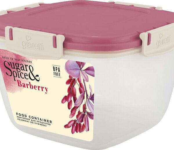 Контейнер для продуктов Sugar&Spice Barberry герметичный квадратный брусника 1.35л