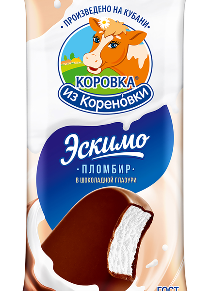 Мороженое КОРОВКА ИЗ КОРЕНОВКИ Пломбир в шоколадной глазури, без змж, эскимо