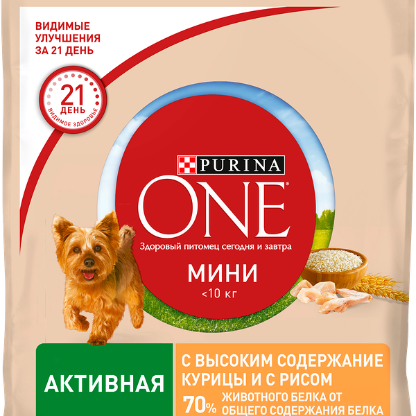 Сухой корм для собак Purina One Mini при активном образе жизни с курицей и рисом