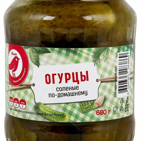 Огурцы соленые Ашан Красная птица По-домашнему