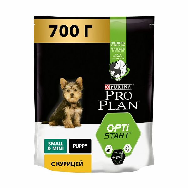 Корм для щенков PRO PLAN Opti start для мелких и карликовых пород, с курицей сух.