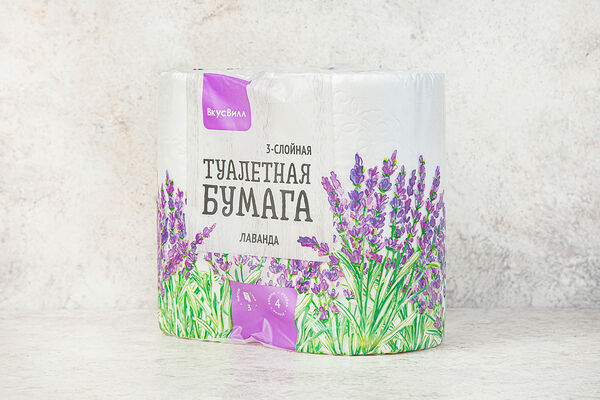 Туалетная бумага, лаванда, 3 слоя, 4 рулона