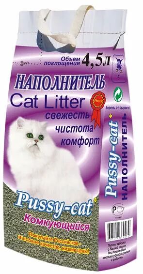 Pussy-cat комкующийся наполнитель Прасковейский - розовый 4.5л, 4000г