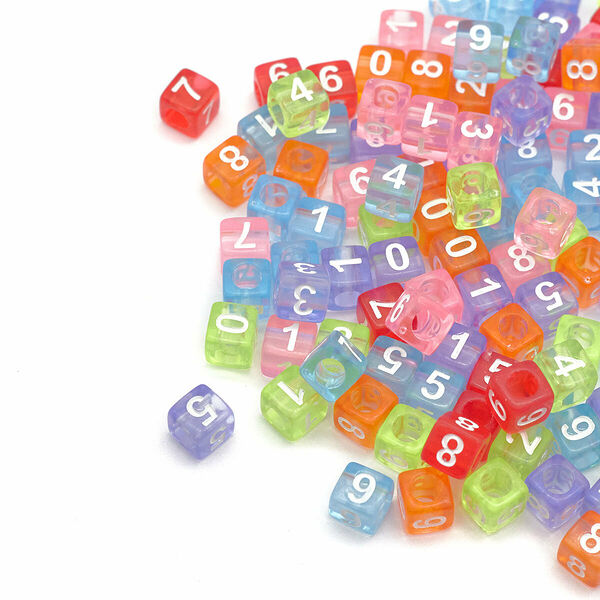 Бусины цветные с цифрами 6*6мм, 150шт/упак, Astra&Craft