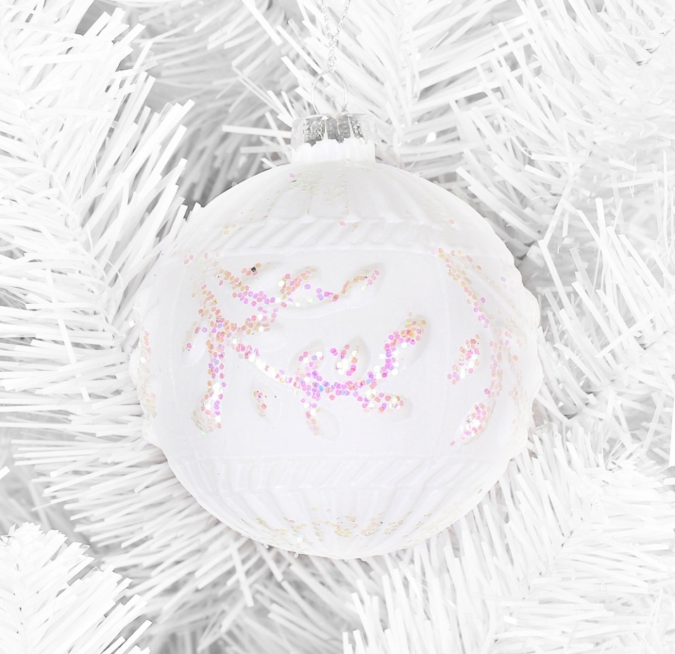 

Игрушка для елки "Коллекция Традиции" Шар рельефный с белой обсыпкой 8см матовый белый, стекло, 1шт