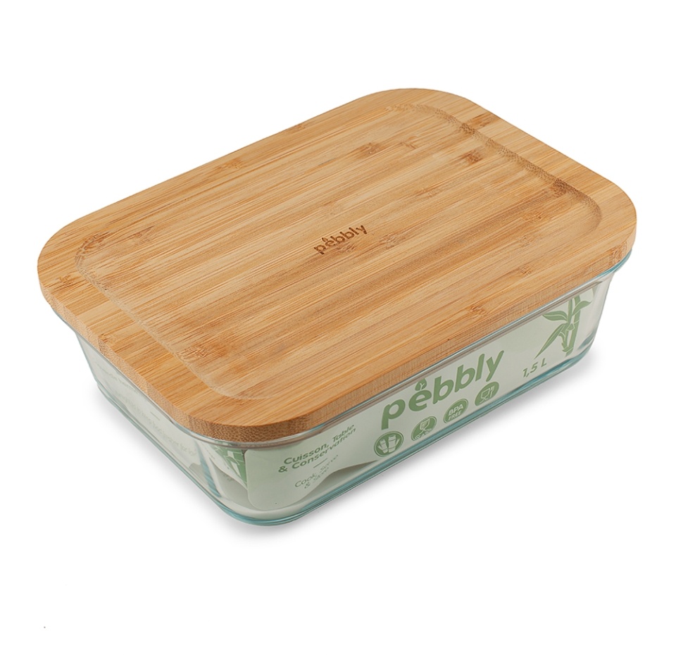 

Контейнер стеклянный прямоугольный с бамбуковой крышкой Pebbly 1500 мл
