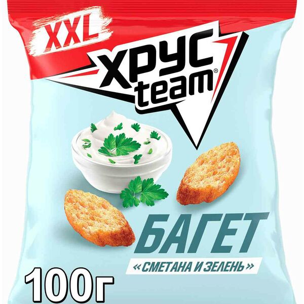 Сухарики ХрусTeam Багет Сметана и зелень