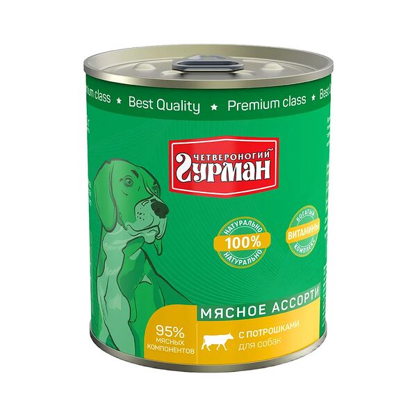 Корм для собак Мясное ассорти Четвероногий гурман с потрошками