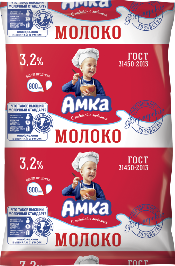 

Молоко питьевое ультрапастеризованное Амка 3,2%, 900 мл
