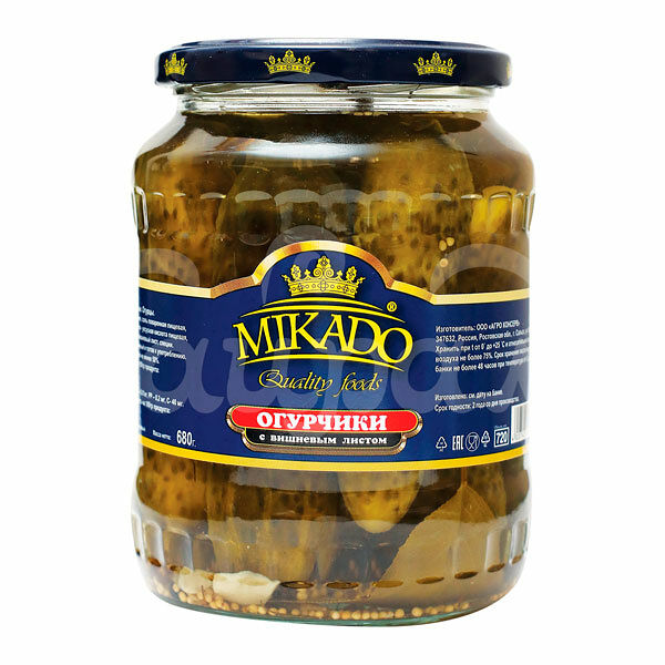 Огурчики Mikado 720мл/680гр с Вишневым листом ст/б