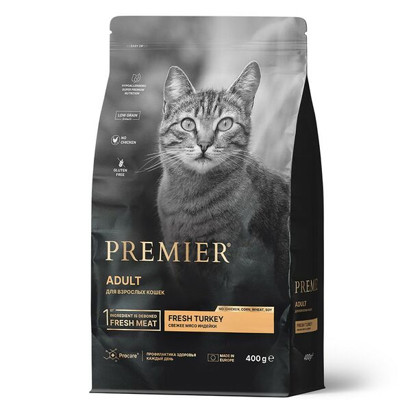Сухой корм для кошек Premier Cat Turkey Adult Свежая индейка 400г