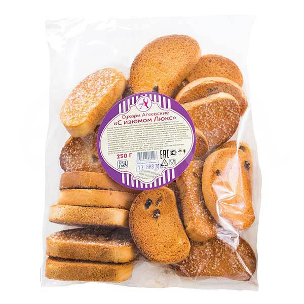 Сухари Агеевские 250гр с Изюмом Люкс пакет