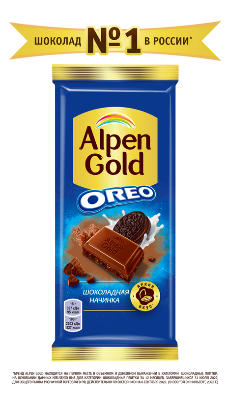 Шоколад молочный ALPEN GOLD Орео с шоколадной начинкой и кусочками ...