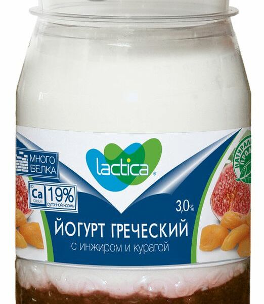Йогурт греческий Lactica двухслойный с инжиром и курагой 3%, 190г