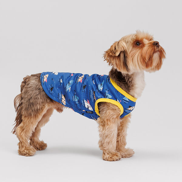 Футболка охлаждающая для собак, XS, синяя с акулами