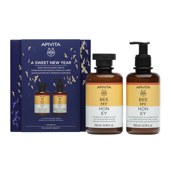 Apivita Bee My Honey Набор Гель для душа с медом и алоэ 250 мл + молочко для тела увлажняющий с медом и алоэ 200 мл