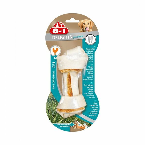 Лакомство для собак 8 IN 1 DENTAL DELIGHTS M Косточка для чистки зубов 14,5см