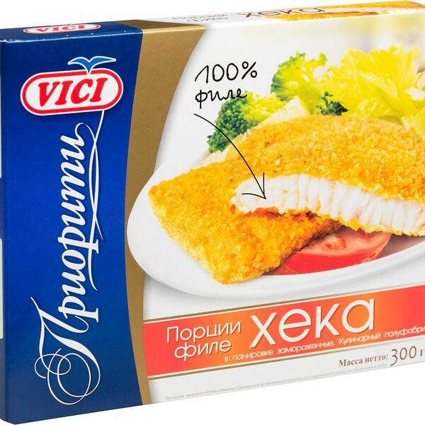 Хек филе порции Vici в панировке замороженные, 300 г