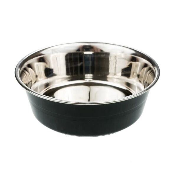 Миска металл желто-черная тяжелое прорезиненное дно 13см