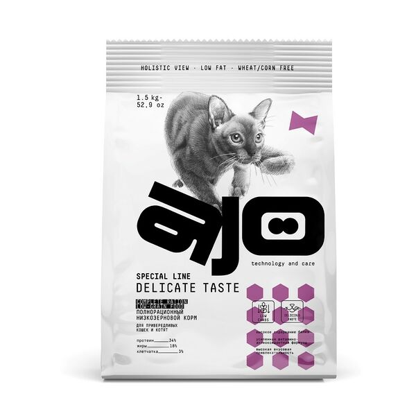 Сухой корм Ajo Cat Delicate Taste для кошек и котят Индейка 1.5кг