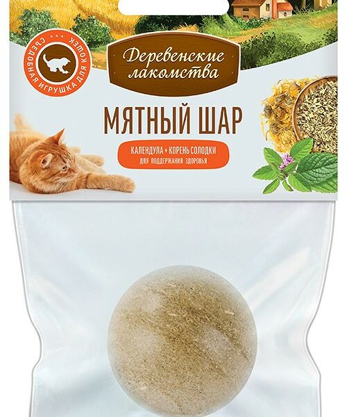 Деревенские лакомства Шар мятный Календула/Корень солодки для кошек 22 г