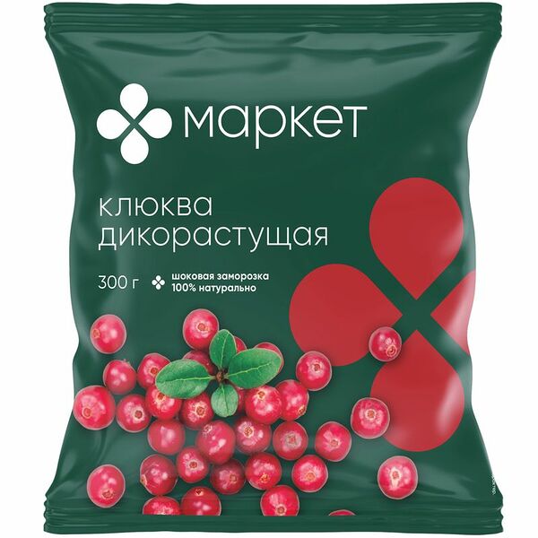 Клюква дикорастущая быстрозамороженная Маркет, 300г