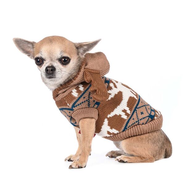 Свитер с капюшоном для собак с оленьими рогами 20см XS бежевый (унисекс)